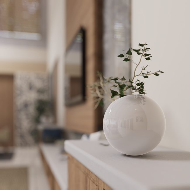 A white spherical vase with green plant in a modern aesthetic indoor space, showcasing minimalist design. — The Ghazi, Pexels