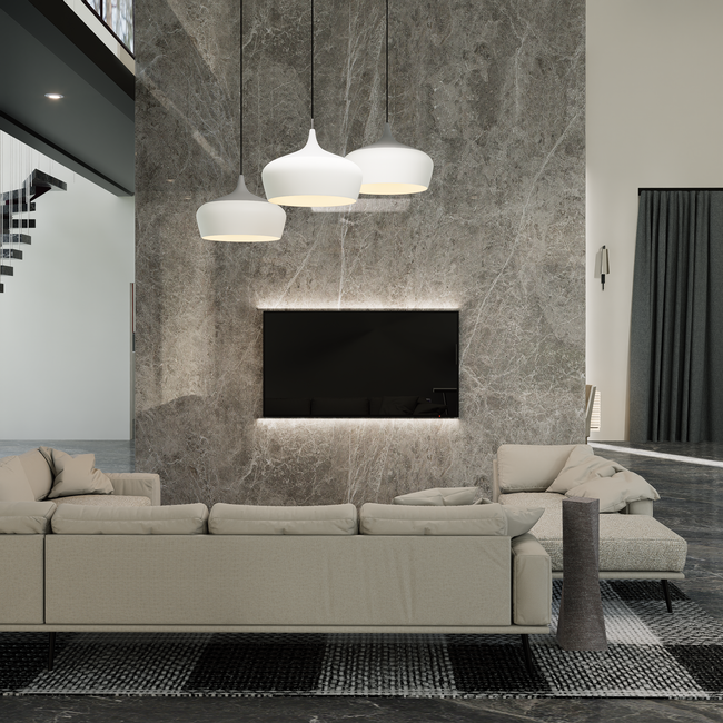 A sleek and modern living room with minimalist design, featuring a couch and contemporary lighting. — The Ghazi, Pexels