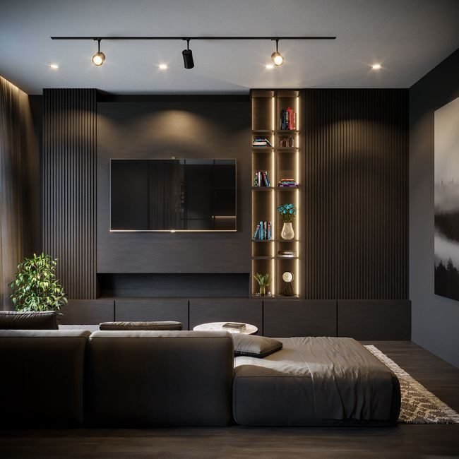 Stylish modern living room featuring sleek furniture and a large flat-screen TV. — Bilal Mansuri, Pexels