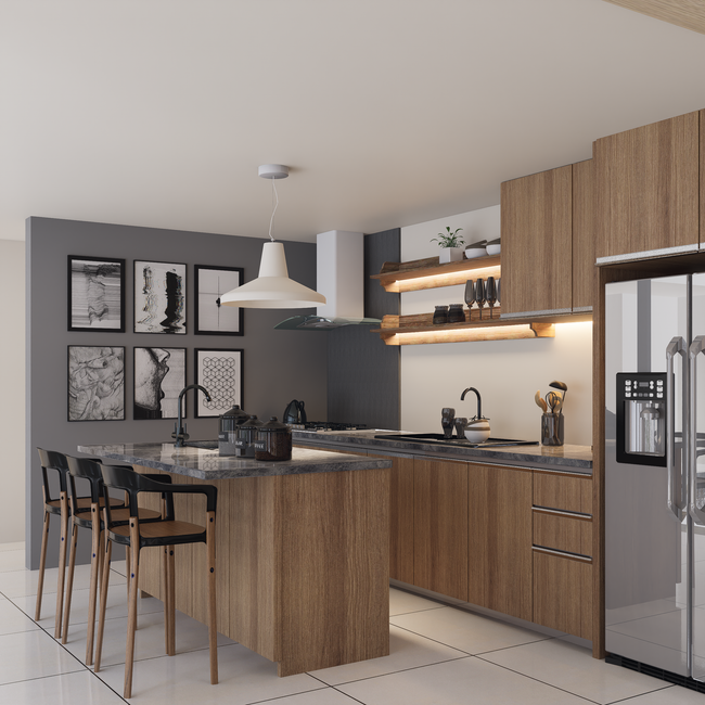 Modern kitchen with wooden cabinets and sleek interior design elements. — The Ghazi, Pexels