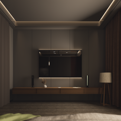 A sleek modern living room with a minimalist TV unit and ambient lighting. — The Ghazi, Pexels